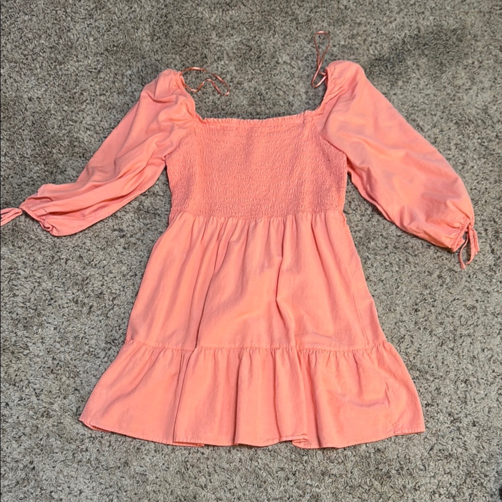 Orange Smocked Tiered Sundress with Puff Sleeves